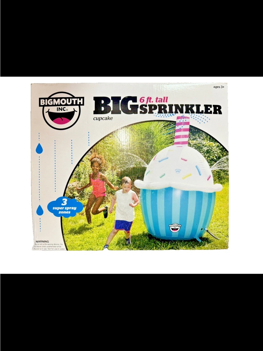 BigMouth 6 ft Tall Big Cupcake Inflatable Kids Sprinkler Summer Water Fun 3 Zone